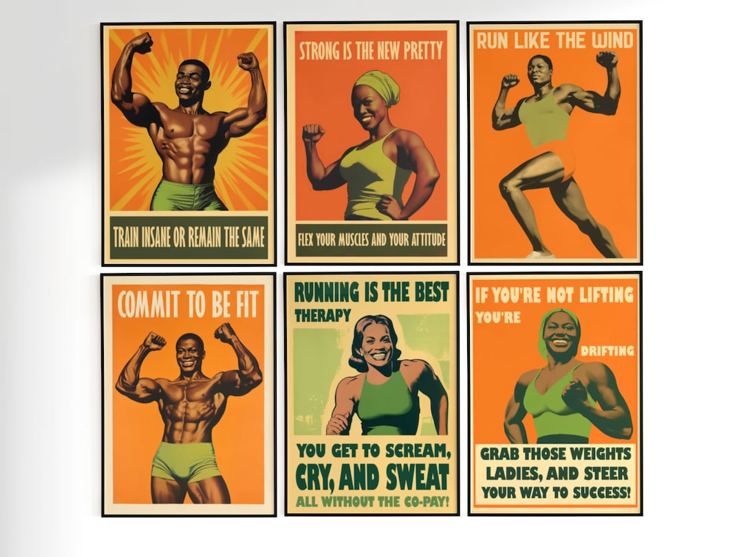 Retro Gym Posters Set of 6 Gym Prints Bodybuilding Poster Home Gym Wall