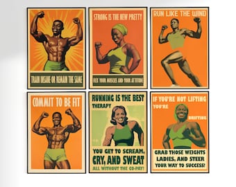 Retro Gym Posters Set of 6 Gym Prints Bodybuilding Poster Home Gym Wall Art Retro Gym Motivation Art Workout Room Decor Gym Art Print Set