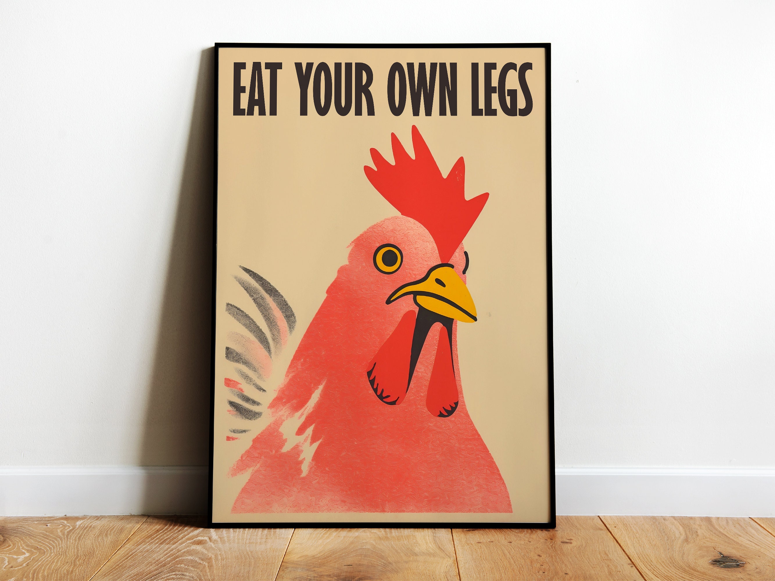 Eat Your Own Leg Vegan Print Chicken Art Print Vegetarian Poster Animal Lover Funny Posters Printable Kitchen Wall Art Retro Print Digital