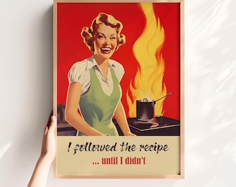 Retro Kitchen Print Funny Kitchen Wall Art 50s 60s Art Print Download Silly Retro Posters Cooking Print Happy Housewife Print Kitchen Decor