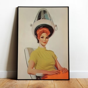 Hair Stylist Vintage Poster 50s Style Print Friseur Poster Beauty Salon Art Digital Retro Print Lustig Poster Frisörsalon Druck Hausfrau