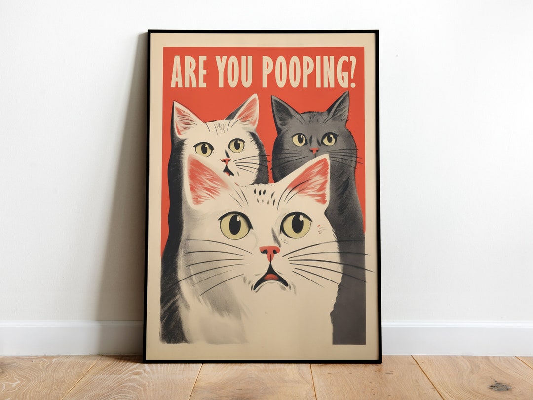 Funny Toilet Cat Prints for Bathroom Wall Art Are You Pooping Toilet ...