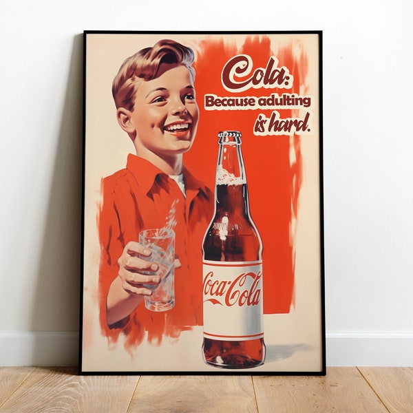 Affiche Coca-Cola, art mural Cola, affiche d'une bouteille de coke, affiche amusante, impression de cuisine, affiche de publicité rétro, style années 50 et 60, impressions pour cuisine, impressions rétro