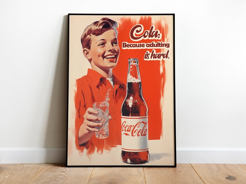 Affiche Coca-Cola, art mural Cola, affiche d'une bouteille de coke, affiche amusante, impression de cuisine, affiche de publicité rétro, style années 50 et 60, impressions pour cuisine, impressions rétro image 1