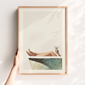 Arte divertida para banheiro – Pôster retrô vintage de martini para parede do banheiro, impressão minimalista (download digital)