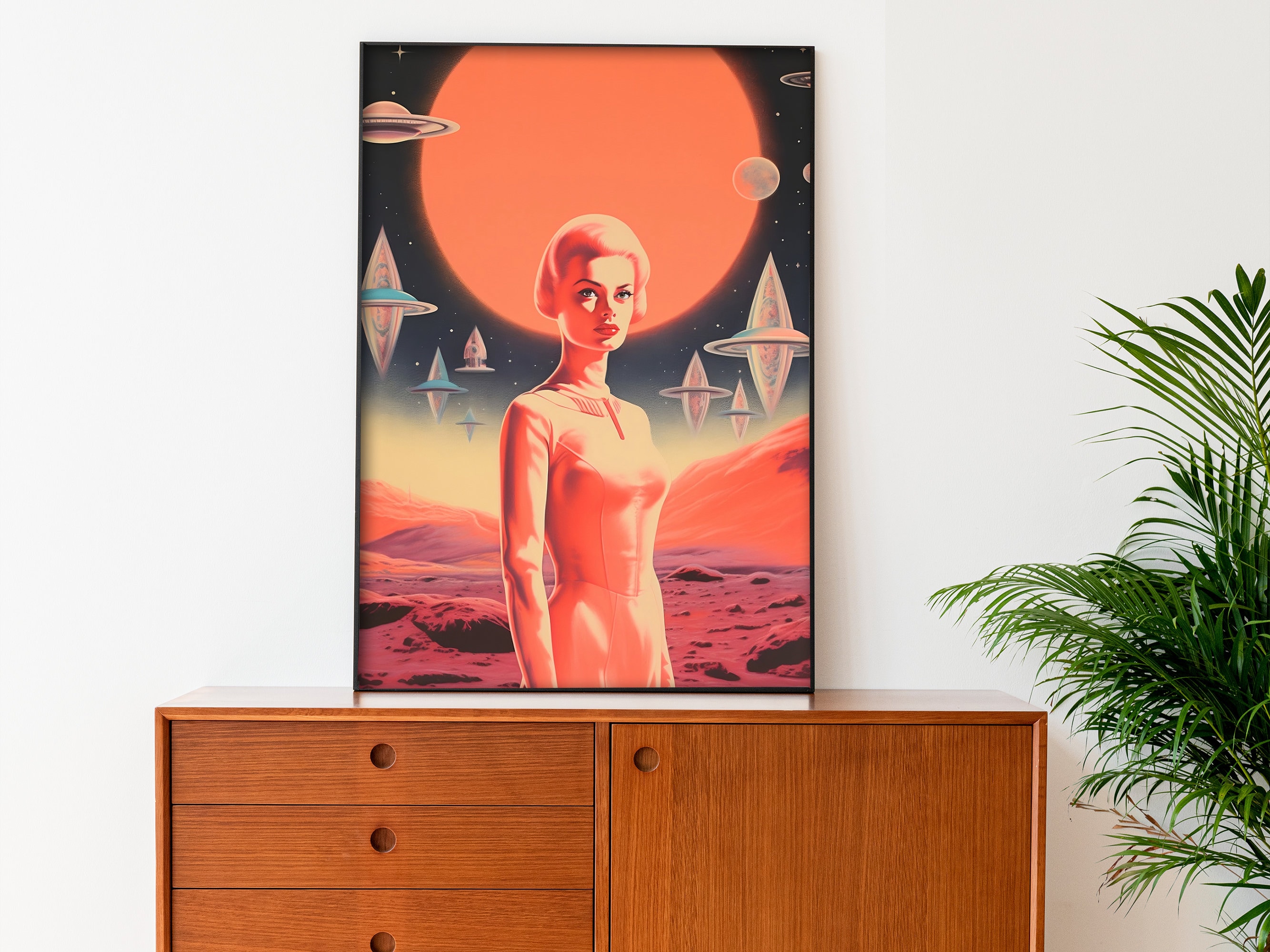 Astronaut Art Print Sci Fi Art UFO Wall Art Retro Futuristic - Etsy
