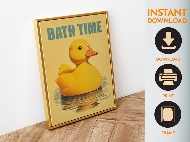 Yellow Rubber Duck Bath Time Print: Funny Bathroom Art (digital ...