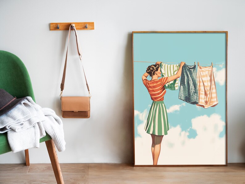 Laundry Wall Art Printable Retro Housewife Art Print Laundry Day Poster ...