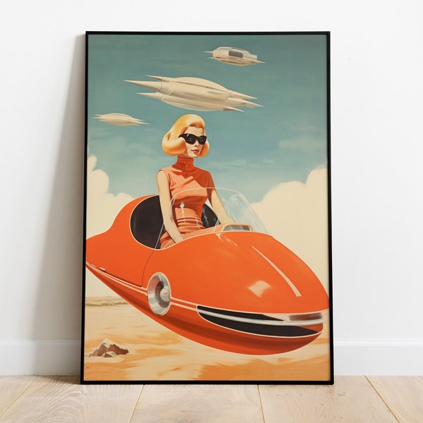 Scifi Poster Flying Car Download 50s Wall Art Sci Fi Art Print Space Poster Retro Print 1950s Funny Posters Retro Scifi Art Retro Woman Art