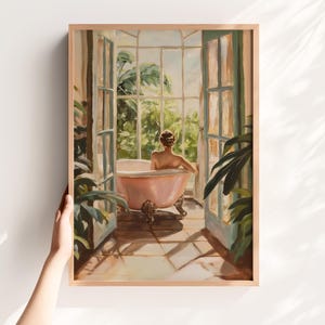 Vintage Bathroom Bath Wall Art – Spa Bathroom Print, Bathtub Wall Decor, Relaxing Spa Decor for Home,  Farmhouse Bathroom Art