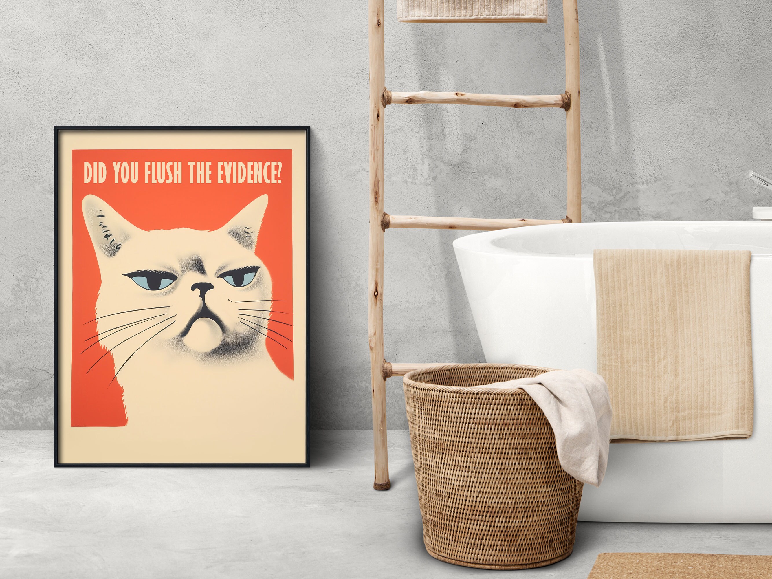 Retro Toilet Art Print Funny Toilet Cat Prints for Bathroom Wall Art ...