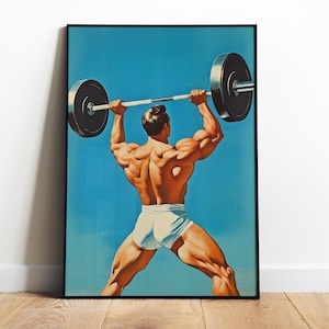 Retro Gym Wall Art Printable Home Gym  Motivation Art Weightlifting Print Bodybuilder Poster Exercise Art Print Powerlifting Art Wall Decor