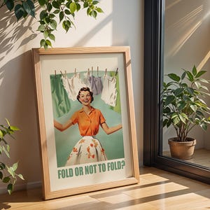 Fold or Not to Fold Wash Room Art Utility Room Decor Retro Fun Green Laundry Print Download Laundry Wall Decor Funny Retro Print Washing Art