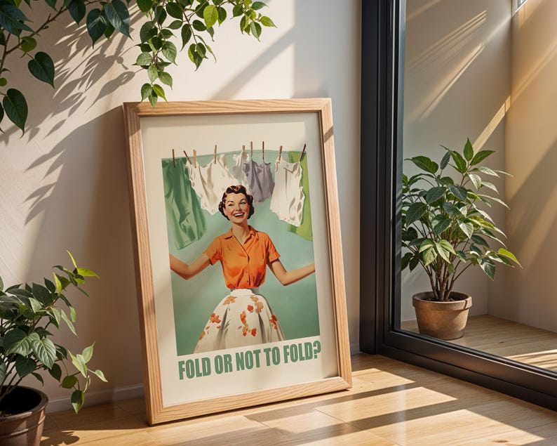 Fold or Not to Fold Wash Room Art Utility Room Decor Retro Fun Green Laundry Print Download Laundry Wall Decor Funny Retro Print Washing Art