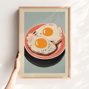 Fried Eggs Wall Art – Breakfast Print, Retro Kitchen Poster, Printable Food Decor, Digital Download