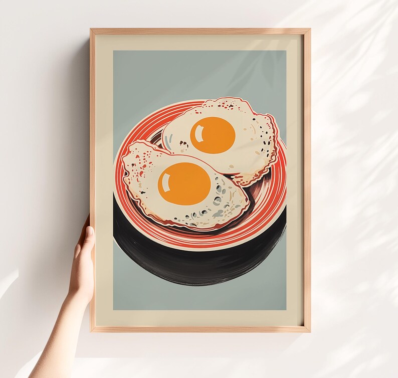 Fried Eggs Wall Art – Breakfast Print, Retro Kitchen Poster, Printable Food Decor, Digital Print