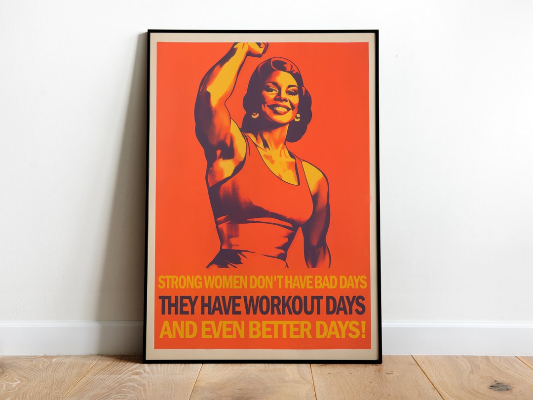 Retro Gym Poster Female Bodybuilder Print 60s Style Print Female Gym