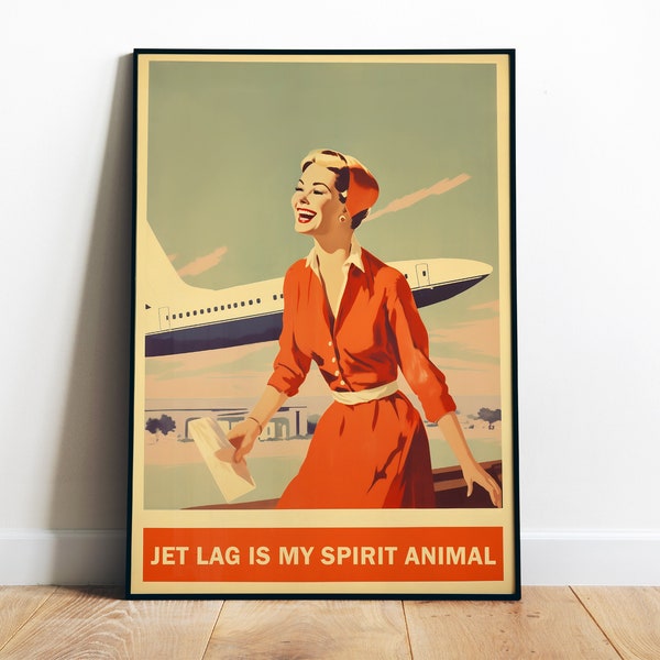 Retro Travel Poster Print Flight Attendant Art Cabin Crew Gift Travel Gift Funny Poster Vintage Digital Airline Wall Art Stewardess Poster