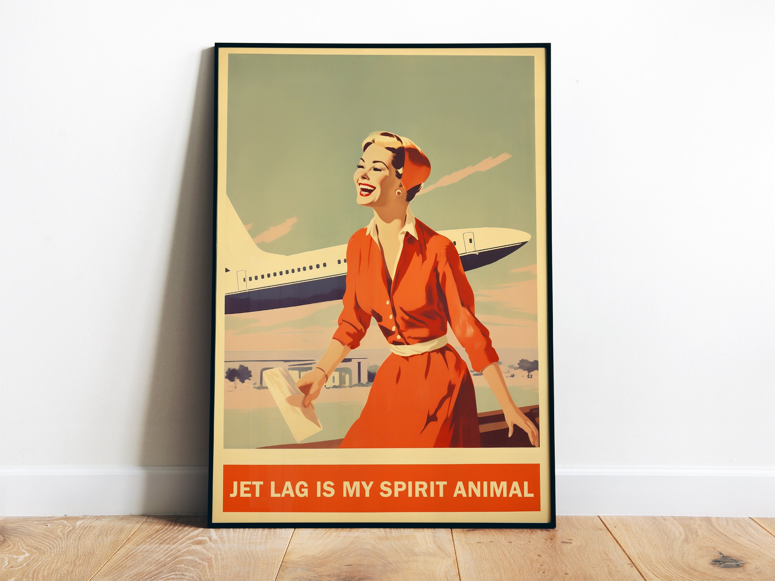 Retro Travel Poster Print Flight Attendant Art Cabin Crew Gift Travel Gift Funny Poster Vintage Digital Airline Wall Art Stewardess Poster