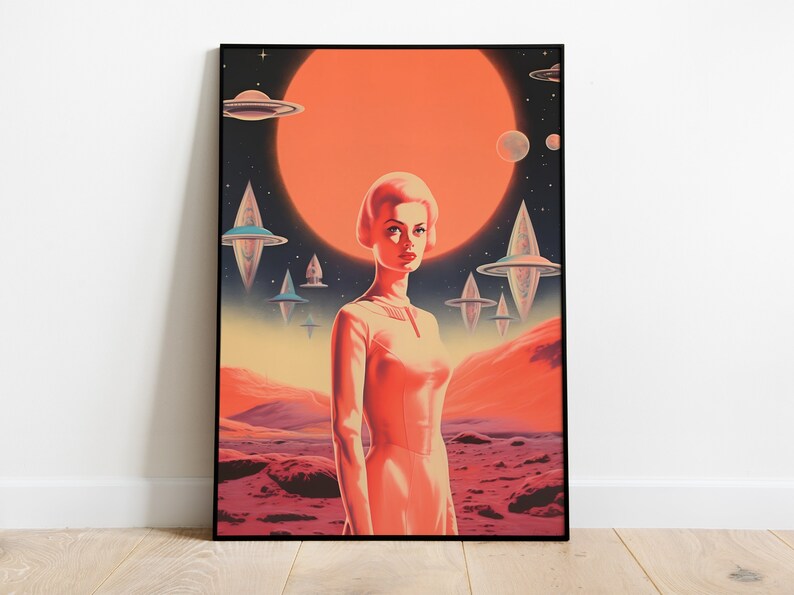 Astronaut Art Print Sci Fi Art UFO Wall Art Retro Futuristic - Etsy