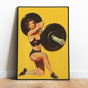 Retro Gym Poster Printable 1940 Woman Weightlifting Art Poster Fitness Art Print Female Gym Print Home Gym Wall Art Digital Training Barbell