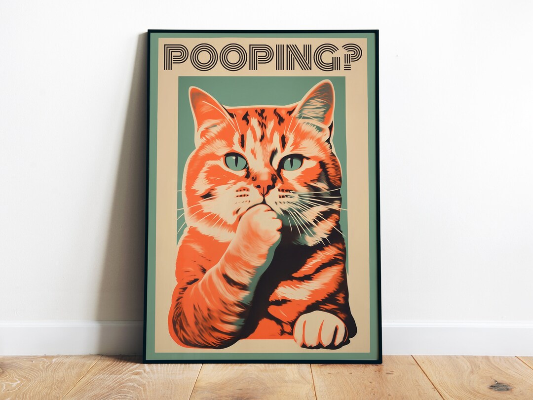 Funny Tabby Cat Poster Printable Bathroom Wall Art Are You Pooping ...