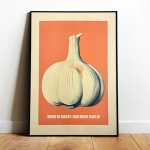 Retro Garlic Print Food Wall Art Retro Kitchen Print Kitchen Wall Art Vegetable Wall Art Vegan Prints Funny Poster Dining Terracotta Print