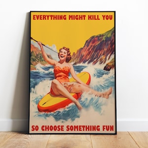 Funny Poster Sup Paddling Poster Retro Digital Print Paddleboard Wall Art Paddleboard Girl  Beach Surfer Poster Surfer Print Kayaking Poster