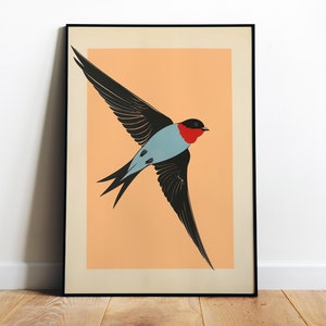 Impresión de pájaro golondrina retro, póster de golondrina, arte de pared de golondrina neutral, póster de pájaro, arte de pared de animales, impresión de naturaleza, impresión digital de pájaro minimalista