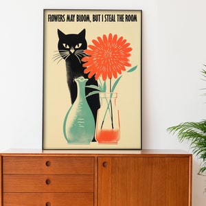 Black Cat Digital Print Funny Cat Poster Cute Kitten Illustration Cat Lover Gift Funny Wall Art Minimalistic Cat Poster 50s Silly Prints image 6