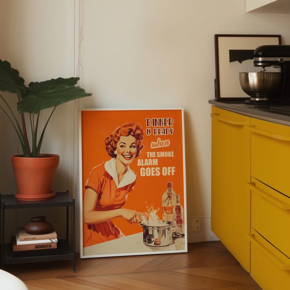 Retro Style Poster, Fun Kitchen Print, Nostalgic Decor Funny Housewife Quote (Digital Download)