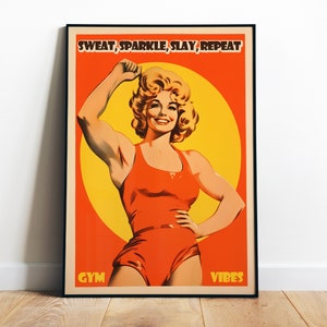 Retro Gym Poster Female Bodybuilding Art Print 50s Style Gym Print Weightlifter Poster Retro Gym Wall Art Fitness Girl Home Gym Art Print
