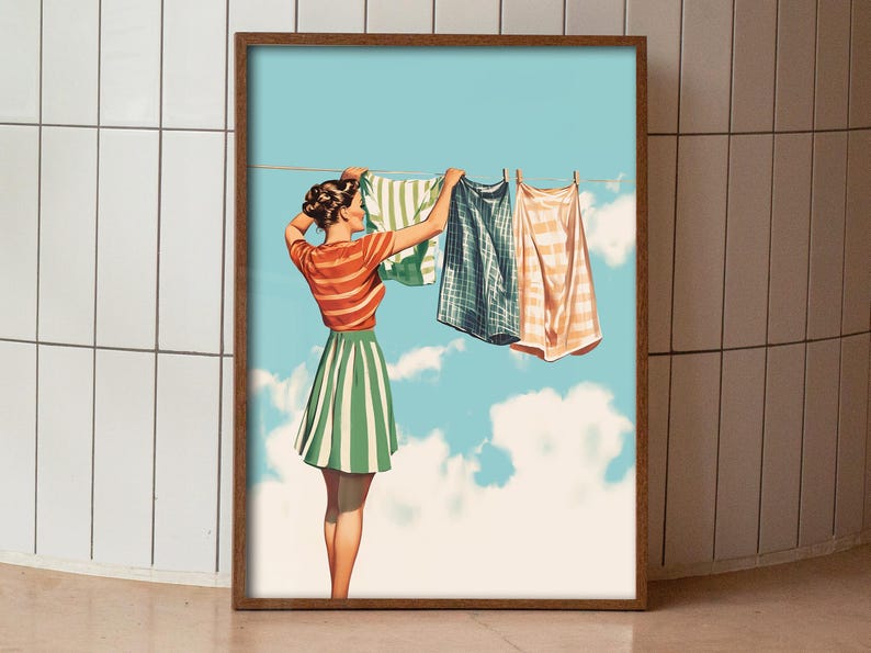 Laundry Wall Art Printable Retro Housewife Art Print Laundry Day Poster ...