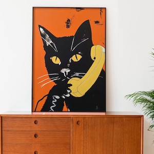 Cat On The Phone Retro Poster Funny Cat Print Vintage Colorful Cat Print Black Cat Poster Download Cat Mom Poster Instant image 6