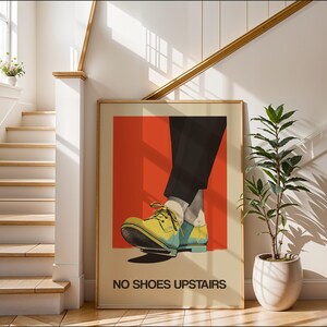 No shoes Upstairs Printable Funny Entryway Wall Art Retro Print No Shoes Inside Please Print Download Entrance Sign Retro Poster Shoes Off