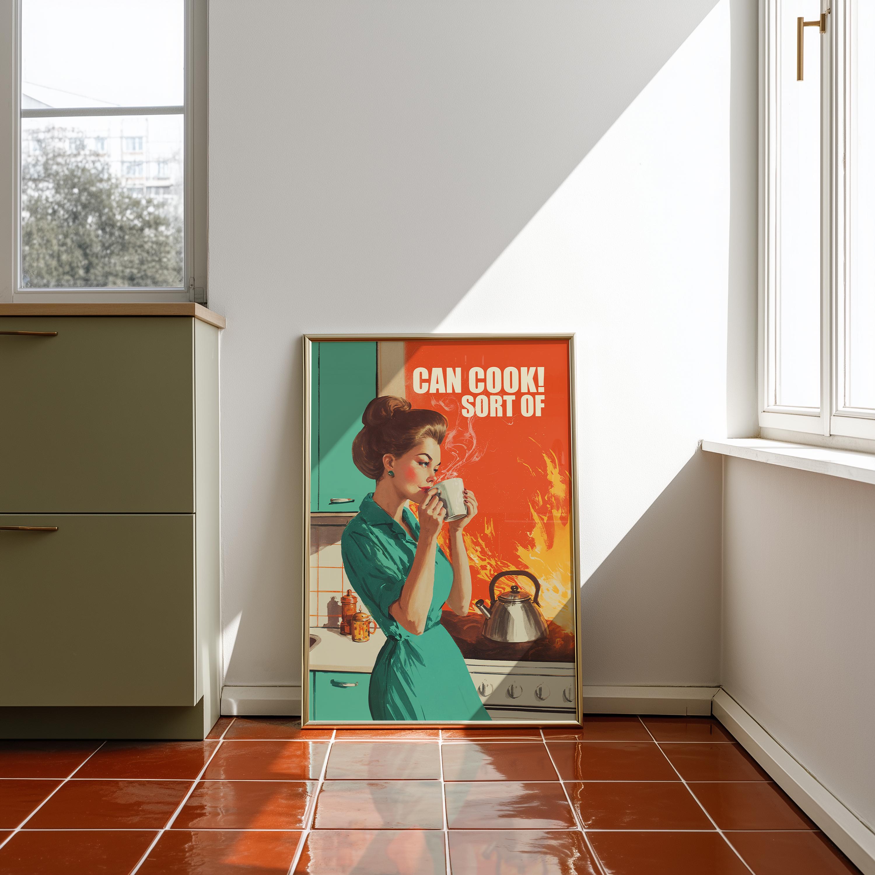 Fun Kitchen Posters Funny Kitchen Poster Coffee and Fire Retro Cooking Print Trendy Wall ...