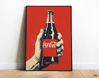 Vintage Coca-Cola Print Retro Poster For Cafe Vintage Bar Poster Break Room Art Retro Coke Print Cola Bottle Print Digital Red Office Poster