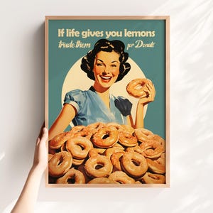 Retro Kitchen Art Print Doughnut Print Cafe Wall Art Donut Poster Bakery Wall Art Retro Kitchen Wall Art  Funny Poster 50s Style Posters Fun