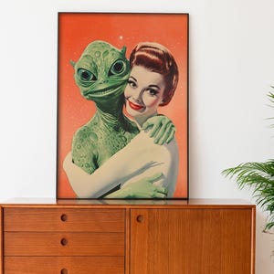 Aliens Wall Art Printable Alein Love Art Vintage Sci Fi Poster Alien Art Print Weird Print Retro Funny Poster Maximalist Wall Art Digital