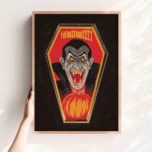 Halloween Dracula Poster – Retro Vampire Wall Art, Gothic Horror Print, Spooky Pumpkin Decor, Digital Download