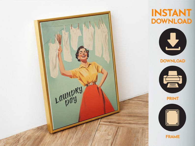 Laundry Day Print Retro Housewife Bathroom Print Funny Laundry Room