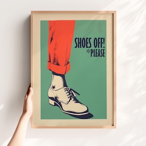 Shoes Off Sign Funny Entryway Wall Art Retro Print No Shoes Printable No Shoes Please Downloadable Print Entrance Sign Retro Poster Digital