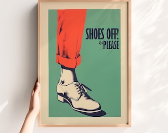 Shoes Off Sign Funny Entryway Wall Art Retro Print No Shoes Printable No Shoes Please Downloadable Print Entrance Sign Retro Poster Digital