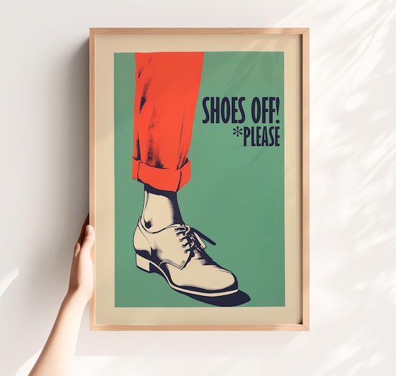 Shoes Off Please Funny Entryway Wall Art Retro Poster Print Entrance Sign (Digital Download)