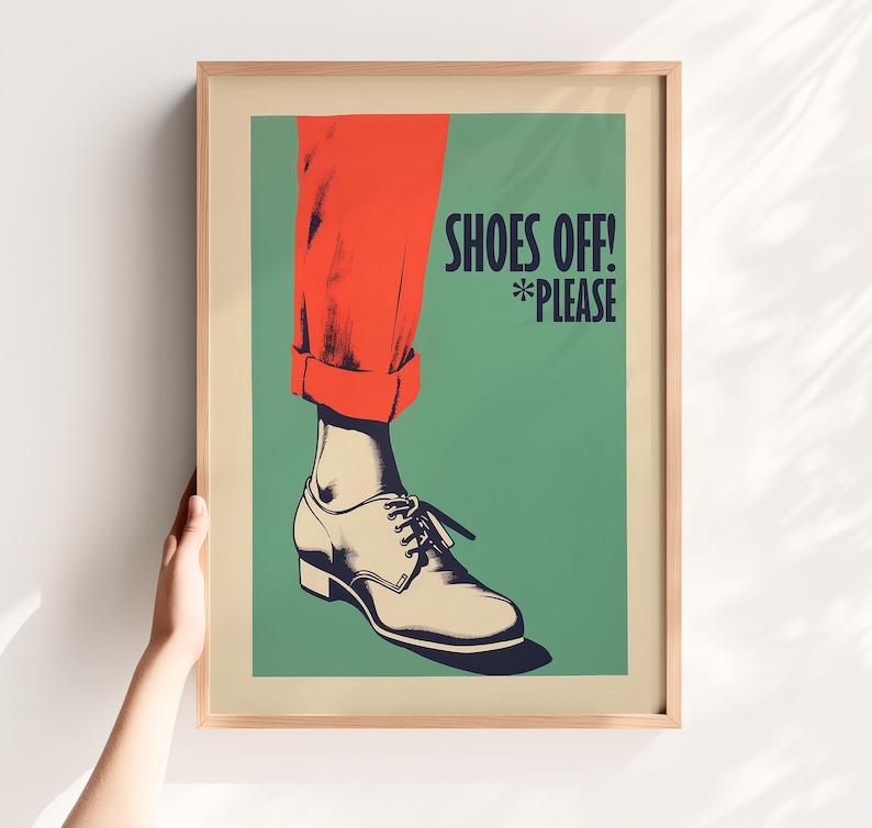 Shoes Off Sign Funny Entryway Wall Art Retro Print No Shoes Printable No Shoes Please Downloadable Print Entrance Sign Retro Poster Digital