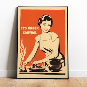 Retro Funny Kitchen Print Vintage Kitchen Art 50s Printable Kitchen Wall Art Cooking Print Happy Housewife Atomic Age Art Funny Chief Gift
