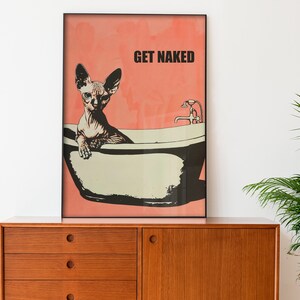 Funny Bathroom Wall Art Printable Pink Bathroom Poster Sphynx Cat ...