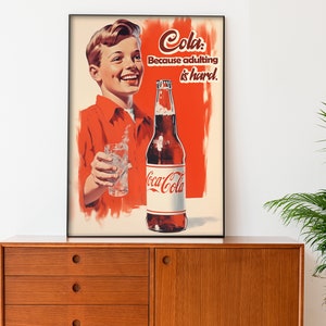 Affiche Coca-Cola, art mural Cola, affiche d'une bouteille de coke, affiche amusante, impression de cuisine, affiche de publicité rétro, style années 50 et 60, impressions pour cuisine, impressions rétro image 4