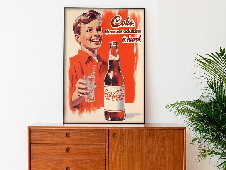 Affiche Coca-Cola, art mural Cola, affiche d'une bouteille de coke, affiche amusante, impression de cuisine, affiche de publicité rétro, style années 50 et 60, impressions pour cuisine, impressions rétro image 4