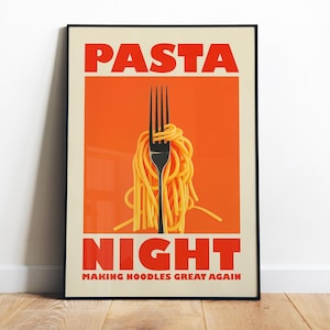 Spaghetti Wall Art Retro Kitchen Wall Art Download Pasta Print Spaghetti Poster Pasta Night Poster Food Print Fork Print Kitchen Prints